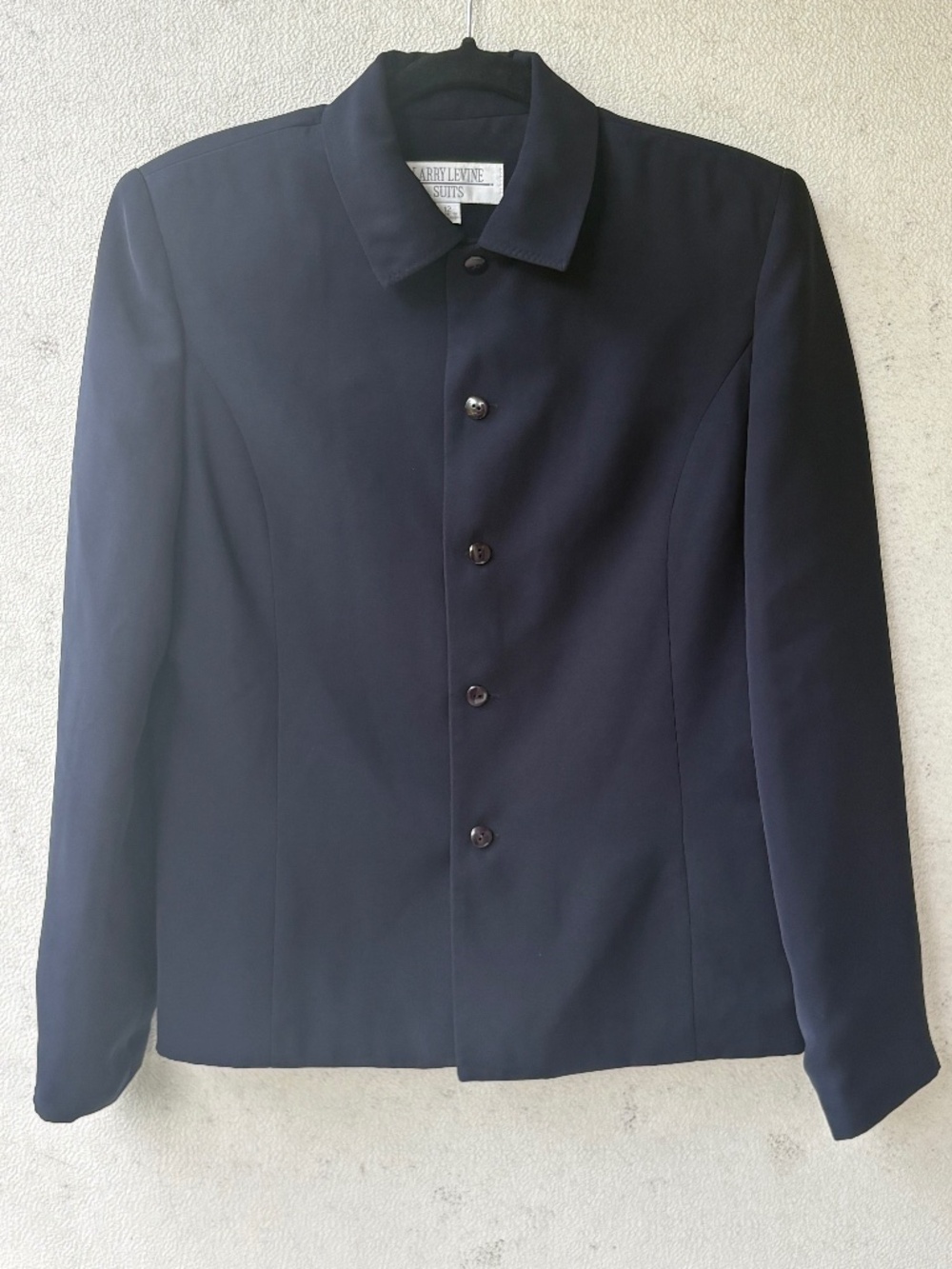 Larry Levine Vintage Navy Collarless Suit Jacket Blazer Size 12